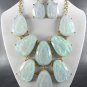 #4 CHUNKY MARBLE LOOK ABALONE COLOR NECKLACE SET. 18"L - 4"EXTEND. with Earrings