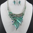 7 Color Choices of FASHION EPOXY METAL LEAF NECKLACE SET. 18"L W 4" Ext Earrings