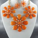 5 Color Choices of  FLOWER PENDANT NECKLACE SET. 17"L - 4"EXT Earrings