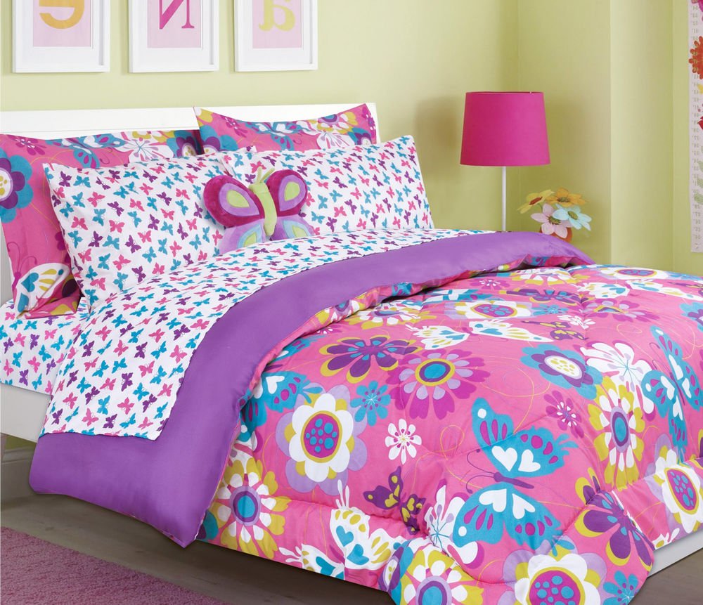Butterfly Purple Comforter Set - FULL Size Sheets included and Stuffed ...