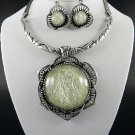 ANTIQUE SILVER METAL  CHUNKY PENDANT and Earrings