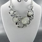 White Beautiful Opal Look Stones Necklace and Earring Set 18" L wit
