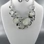 White Beautiful Opal Look Stones Necklace and Earring Set 18" L wit