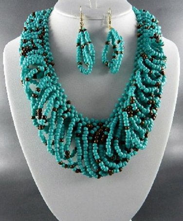4 Color Choice of  Multiple Color String Beads Necklace and Earring Sets 18" L w