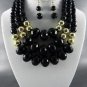 #3 ASST BEADS 3LAYERED NECKLACE SET. 17"L - 4"EXTEND EARRINGS