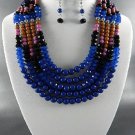 Blue Aztec Beaded Necklace and Earring Set