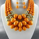 ASST BEADS 3LAYERED NECKLACE SET. 17"L - 4"EXTEND EARRINGS