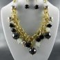 N GOLD PLATED METAL MULTI COLOR BEADS DANGLING NECKLACE  EARRINGS