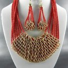 'MESH METAL   STRING DOUBLE TONE  PENDANT NECKLACE SET. 18"L -  EARRINGS