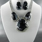'Silver Tone and Stone PENDANT NECKLACE SET. 17"LEARRINGS