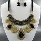 'Half Moon METAL PENDANT NECKLACE. 17"L - 3"EXTENDER. DECO  Colors:with Earrings
