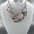 'Pink Beautiful Opal Look Stones Necklace and Earring Set 18" L wit