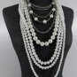 'Multi Layered White Pearl with Chains Necklace  36"  #2