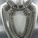 #SILVER PLATED EGYPTIAN METAL BASEDECO RHINESTONE CHUNKY NECKLACE SET.  EARRINGS