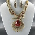 #Stone Feathered Stone Necklace and Earrings