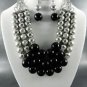 #SILVER PLATED METALQUALITY SILVER METAL BALL AND BLACK PEARL NECKLACE  EARRINGS