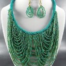 #SEED BEADS STRING MULTI SEED BEADS DANGLING NECKLACE SET. 17"L- 4"with Earrings
