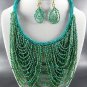 #SEED BEADS STRING MULTI SEED BEADS DANGLING NECKLACE SET. 17"L- 4"with Earrings