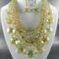 &TopazMULTI LAYERED AB GLASS BEADS NECKLACE SET18"L - 4"EXTENDER. and EARRINGS