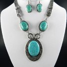 &Turquoise Stone Necklace and Earring Set 18" L with  and Earrings