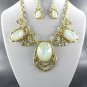 &White QUALITY OPAL LOOKING PENDANT NECKLACE SET. 17"L