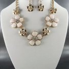 &White Flowered Stone Necklace and Earrings