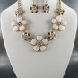 &White Flowered Stone Necklace and Earrings