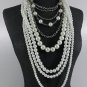 Multi Layered White Pearl with Chains Necklace  36"  #2