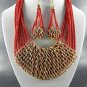 MESH METAL   STRING DOUBLE TONE  PENDANT NECKLACE SET. 18"L -  EARRINGS