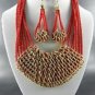 MESH METAL   STRING DOUBLE TONE  PENDANT NECKLACE SET. 18"L -  EARRINGS