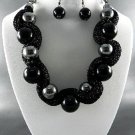 Pretty B METALLIC FABRIC BASE BALL NECKLACE SET. 17"L - 3"-  EARRINGS