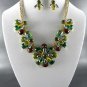 Pretty 3 Color Choices   MULTI TONE FLORAL NECKLACE SET. 17"L  EARRINGS