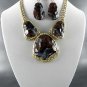 Gold Tone and Stone DECO  STONE MULTI   PENDANT NECKLACE SET. 17"L EARRINGSG