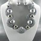 Pret4 Color Choices METALLIC FABRIC BASE BALL NECKLACE SET. 17"L - 3"-  EARRINGS