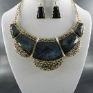 Black HAMMERED GOLD METAL BASE OPAL PENDANT NECKLACE S EARRINGS