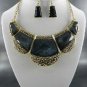 Black HAMMERED GOLD METAL BASE OPAL PENDANT NECKLACE S EARRINGS