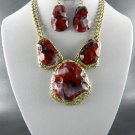 DECO RHINESTONE MULTI Red PENDANT NECKLACE SET. 17"L EARRINGS