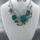 Teal BlueBeautiful Opal Look Stones Necklace and Earring Set 18" L wit