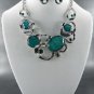 Teal BlueBeautiful Opal Look Stones Necklace and Earring Set 18" L wit