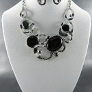 Black Beautiful Opal Look Stones Necklace and Earring Set 18" L wit