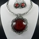 Pretty Antiqued #2 ANTIQUE SILVER METAL  CHUNKY PENDANT and Earrings
