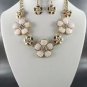 White Flowered Stone Necklace and Earrings