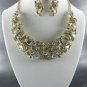 Gold and ClearRHINESTONE NECKLACE SET 17"L- 3"EXT EARRINGS
