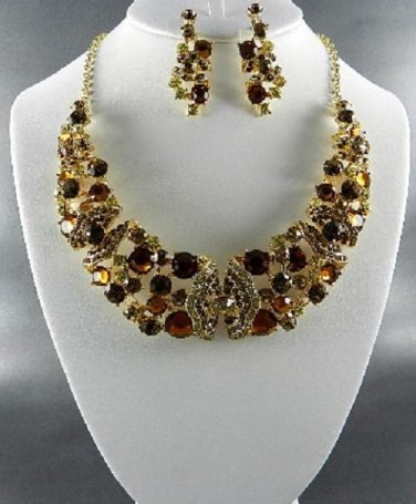# 4 RHINESTONE NECKLACE SET 17"L- 3"EXT  EARRINGS