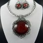 #2 ANTIQUE SILVER METAL CHUNKY PENDANT and Earrings