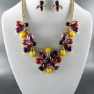 Pretty # 3 Mix GOLD PLATED METAL MULTI TONE FLORAL NECKLACE SET. 17"L  EARRINGS