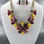 Pretty # 3 Mix GOLD PLATED METAL MULTI TONE FLORAL NECKLACE SET. 17"L EARRINGS