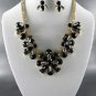 Beautiful Black GOLD PLATED METAL MULTI TONE FLORAL NECKLACE SET. 17"L EARRINGS