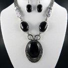 Black Stone Necklace and Earring Set 18" L with  and Earrings