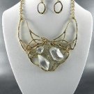 #1 Shiny Gold Plated Metal Deco Stone Pendant Necklace Set